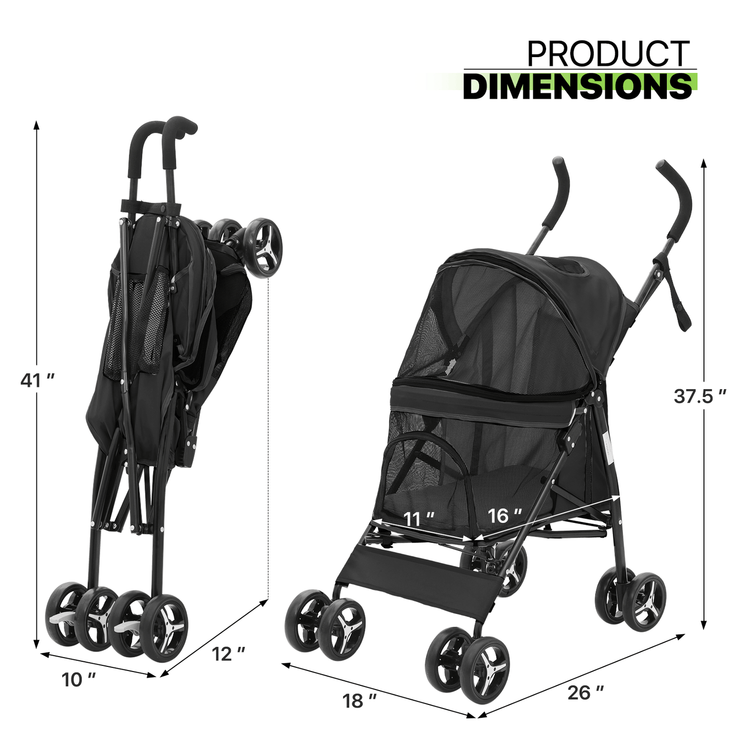 Pet Dog Cat Stroller with 4 Wheels - Foldable Jogger Pet Stroller for Small Medium Dogs & Cats up to 33 lbs, Breathable Mesh Windows, 360° Swivel Wheels, Cup Holder & Storage Basket, 10 Colors