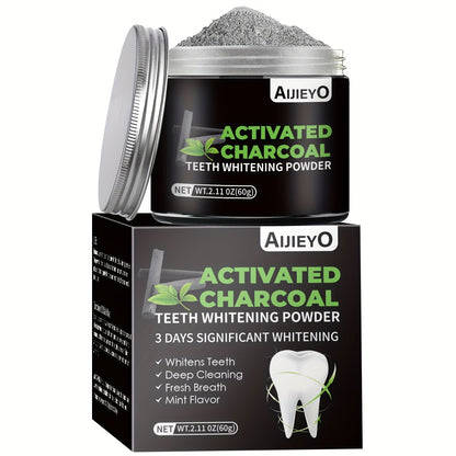 Activated Charcoal Teeth Whitening Powder - Natural Tooth Polish for Deep Cleaning, Plaque Removal & Fresh Breath, Mint Flavor, 60g Daily Use Teeth Brightening Charcoal Powder