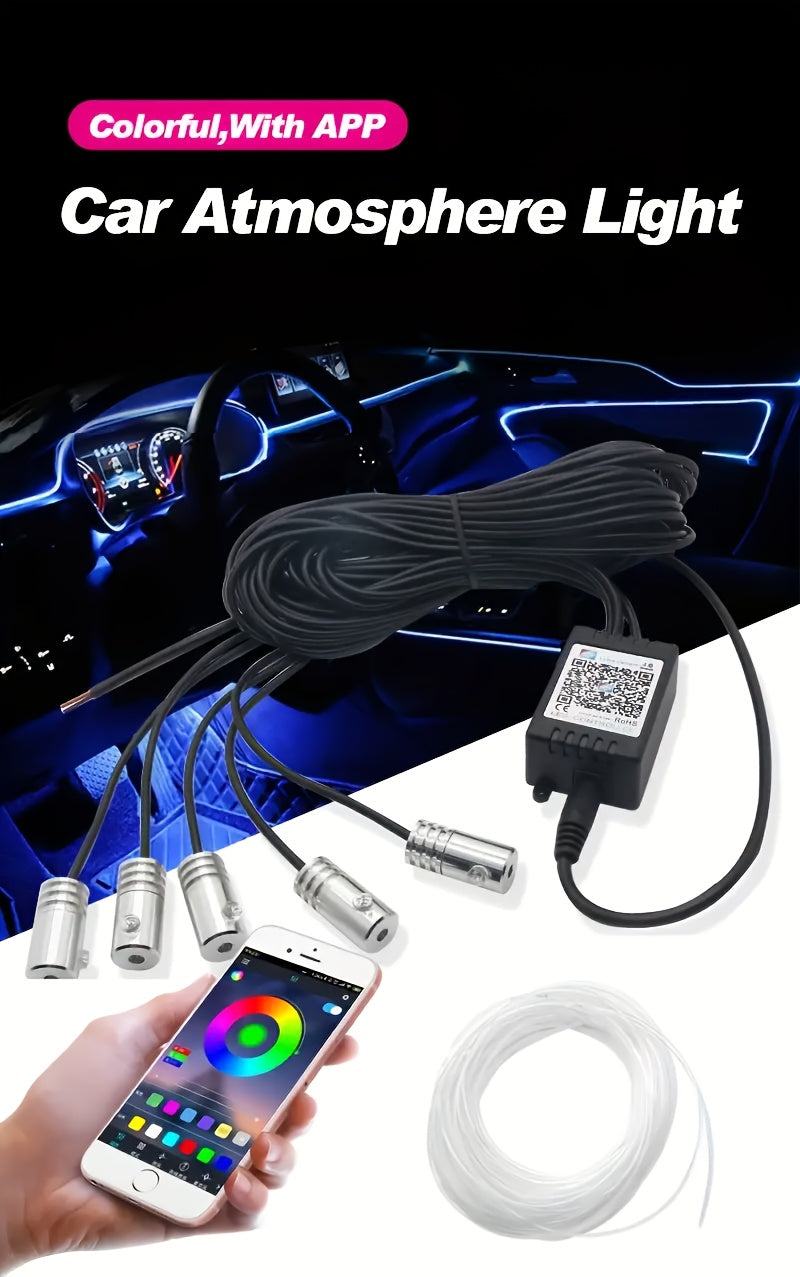 315-Inch 6-In-1 RGB Multi-Color Automotive LED Built-In Light Strip, Lighting Kit, Remote Control And APP Control, Automotive On-Board Plug-In LED Light Strip with Music Synchronization Mode, Battery-Free