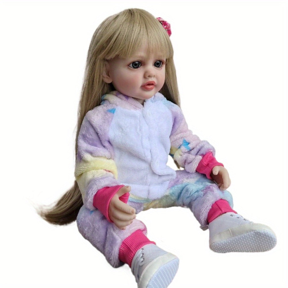 Blonde Hair Reborn Toddler Doll 22 Inch 55CM Full Soft Vinyl Bath Safe – Acrylic Eyes, Sit & Lay Poseable Princess Girl, Lifelike Newborn Gift Set with Outfit Pacifier Bottle for Kids Ages 3+ & Collectors