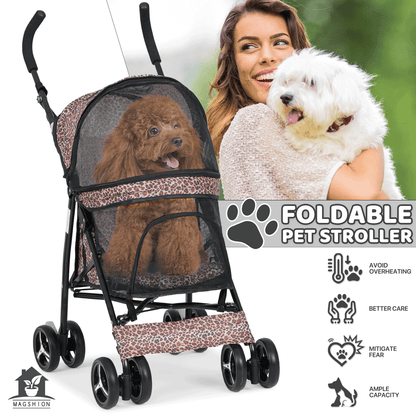 Pet Dog Cat Stroller with 4 Wheels - Foldable Jogger Pet Stroller for Small Medium Dogs & Cats up to 33 lbs, Breathable Mesh Windows, 360° Swivel Wheels, Cup Holder & Storage Basket, 10 Colors