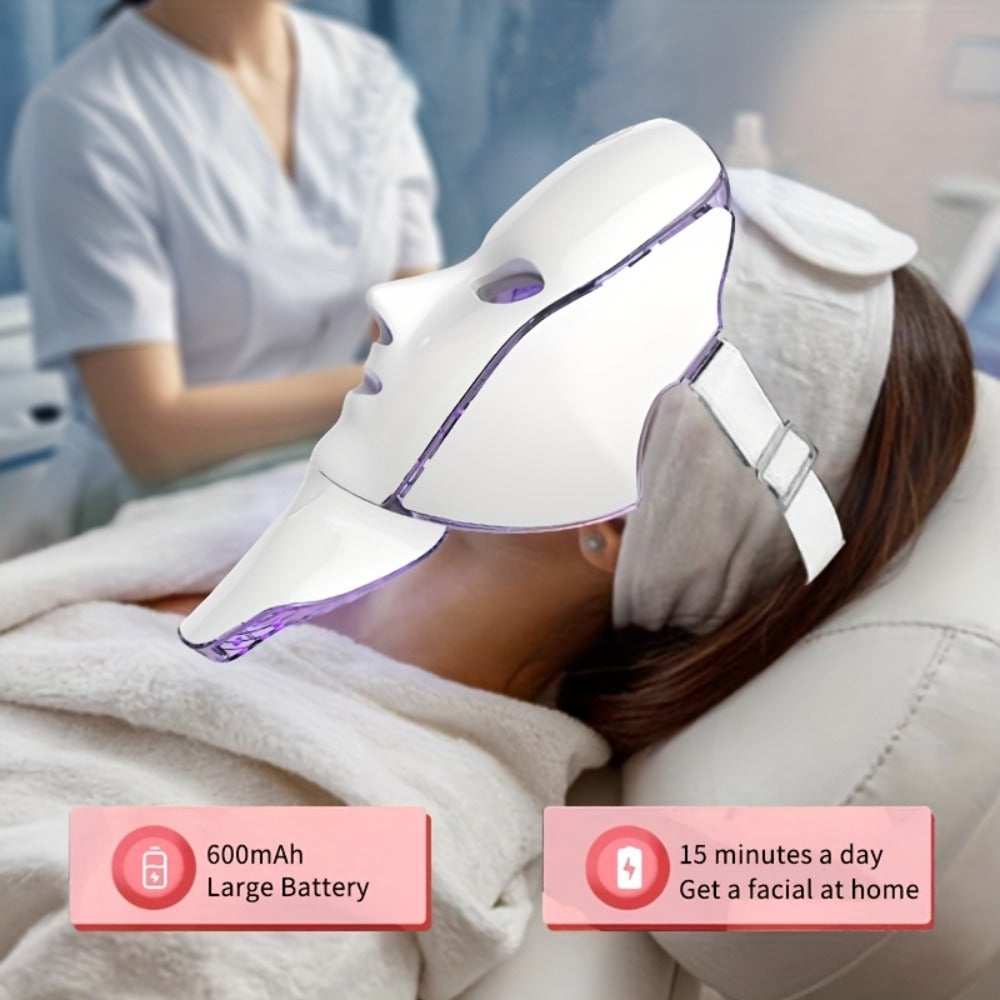 7-Color LED Light Therapy Facial Mask Device – Skincare Beauty Tool for Face & Neck, USB Rechargeable, Anti-Aging Red Light, Acne Blue Light, Skin Rejuvenation Gift