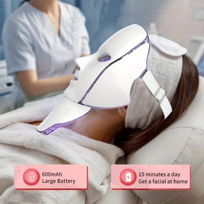 7-Color LED Light Therapy Facial Mask Device – Skincare Beauty Tool for Face & Neck, USB Rechargeable, Anti-Aging Red Light, Acne Blue Light, Skin Rejuvenation Gift