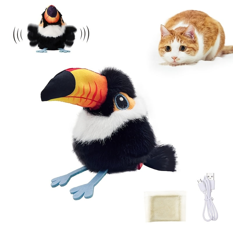 Flapping Bird Cat Toy with Realistic Chirping Sound - USB Rechargeable Interactive Plush Toy for Indoor Cats & Kittens, Smart Teaser for Exercise Enrichment & Boredom Relief