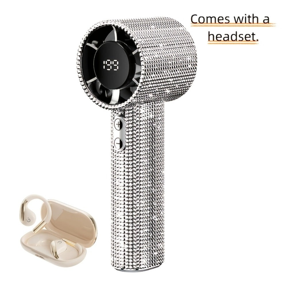 Diamond Handheld Mini Fan USB-C Rechargeable | Luxury Full Diamond Turbo Fan with Adjustable Speed, Quiet Operation & Gift Box Packaging – Portable Personal Cooling Fan for Women, Summer Gift Idea