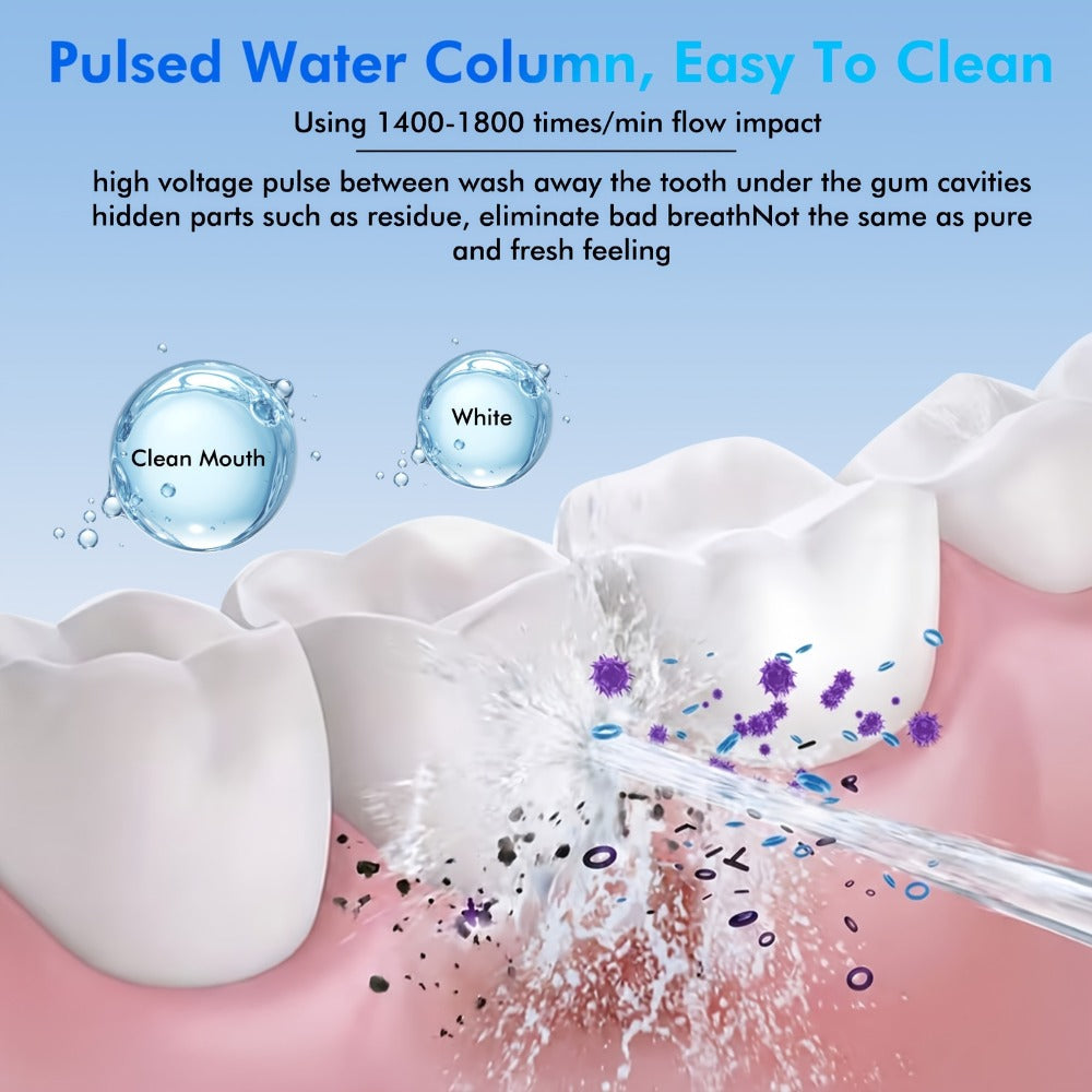 Adjustable Pressure Water Flosser with Interchangeable Nozzles — USB Rechargeable Smart Electric Oral Irrigator for Deep Teeth & Gum Cleaning, Portable Travel-Ready Dental Care Gift for Women Men