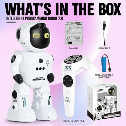 Gesture Control RC Robot Toy for Kids – Voice Recording, Programming, EMO LED Infrared Intelligent Interactive Robot, STEM Gift for Boys Girls Ages 6 7 8 9 10, Birthday Christmas (Green/Blue/Yellow)