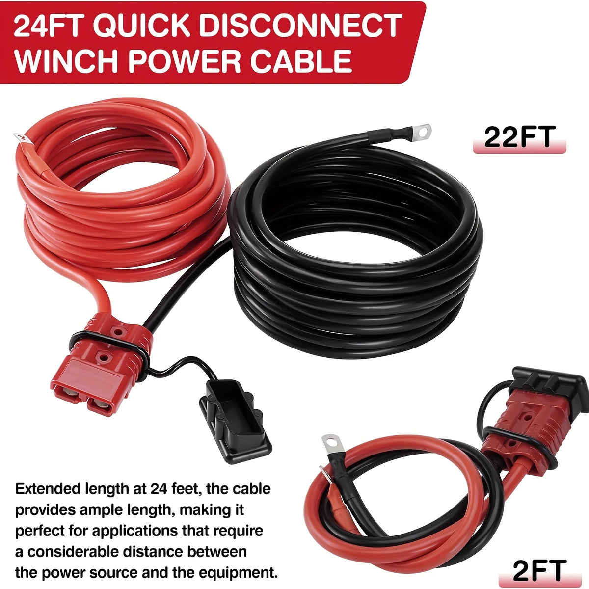 24ft Winch Quick Disconnect Power Cable, 4 AWG/ 6 AWG Heavy Duty Copper Wire with Quick Connect Plugs, 7ft