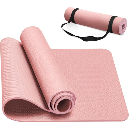 TPE Yoga Mat Non-Slip 72 x 24 Inch – Eco-Friendly Exercise Mat with Carrying Strap for Women & Men, Extra Thick Cushioning for Yoga, Pilates, Stretching & Floor Workouts