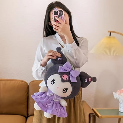 Kuromi My Melody Plush Doll Princess Dress – Soft Collectible Sanrio Stuffed Animal with Pink Bow & Ruffled Collar, Kawaii Room Decor Birthday Christmas Gift for Girls