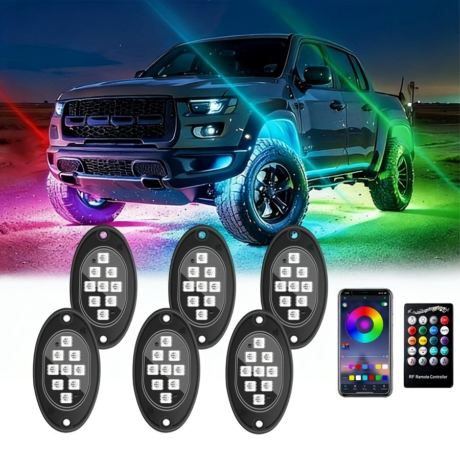 Rock Lights for Trucks, RGB LED Rock Lights Kit with, APP/Remote Control & Music Mode, Wireless Remote Controller, Multicolor Cars Underglow, Footwell Neon Light Kits, for Pickup Off Road RZR SUV ATV UTV Car 6/8/10 Pods