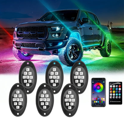 Rock Lights for Trucks, RGB LED Rock Lights Kit with, APP/Remote Control & Music Mode, Wireless Remote Controller, Multicolor Cars Underglow, Footwell Neon Light Kits, for Pickup Off Road RZR SUV ATV UTV Car 6/8/10 Pods