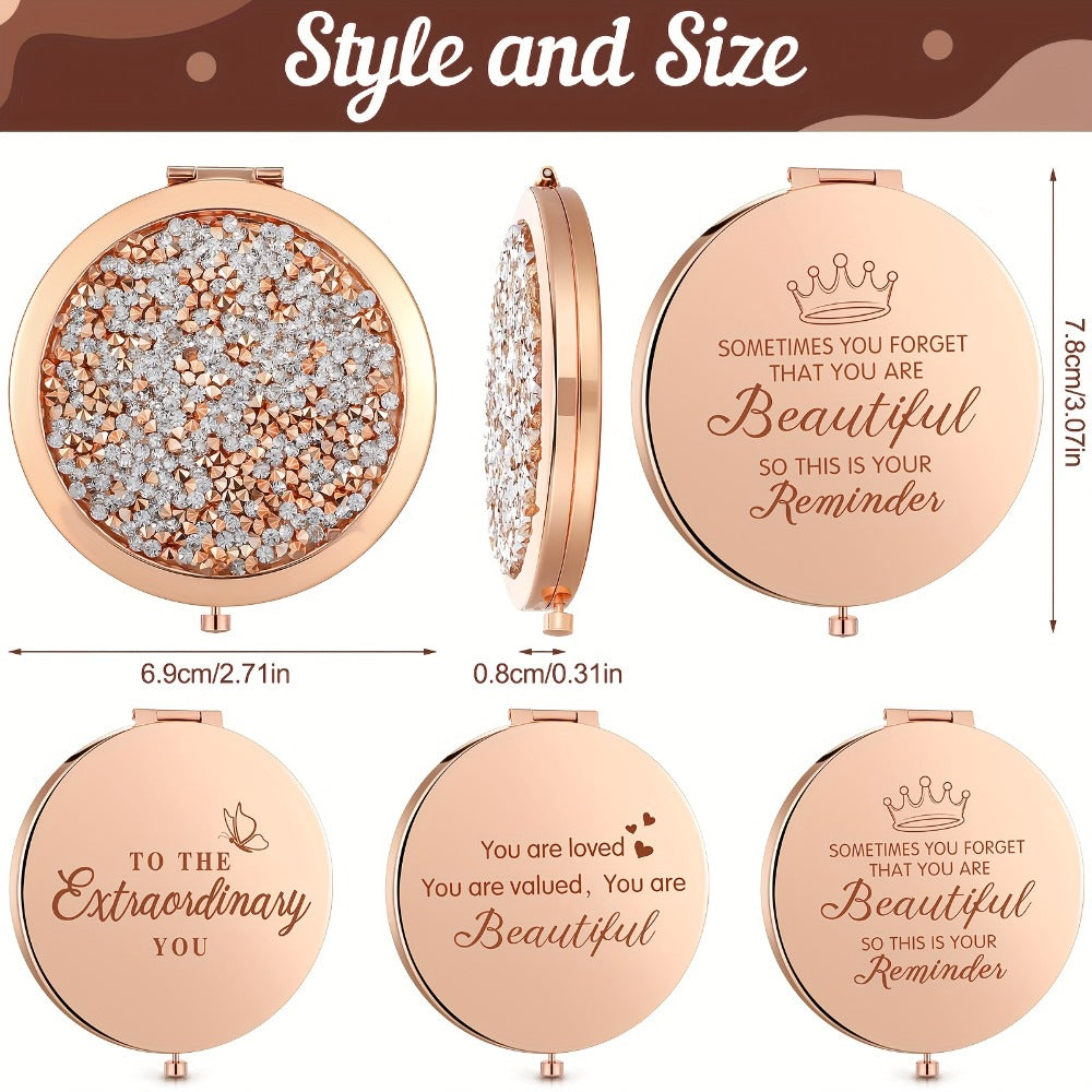 Rhinestone Pocket Mirror Bulk 16 Pieces - Inspirational Compact Mirror for Purse, Bridesmaid Gift, Wedding Party Favor, Magnifying Travel Mirror for Women Girls, Nurse Thank You Gift Set