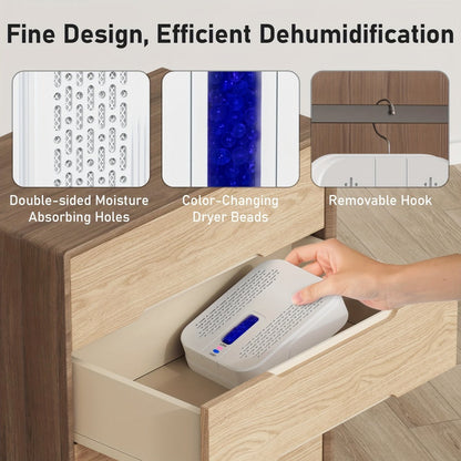 Mini Rechargeable Dehumidifier – Portable Silica Gel Moisture Absorber for Closet, Bathroom, Car, Wardrobe & Bookcase, Reusable Small Dehumidifier with Color-Changing Crystals, Up to 35 Sq Ft Coverage