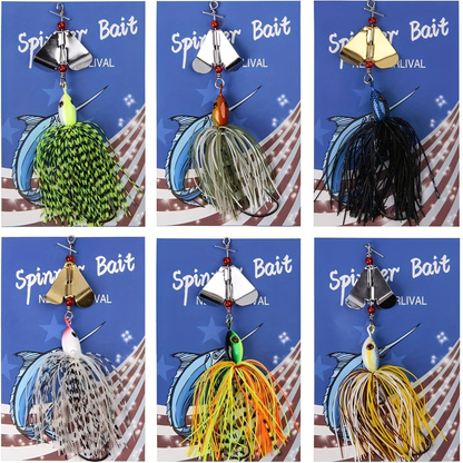 Spinnerbait Buzzbait Fishing Lures 6pcs 3/4oz Multicolor Bass Lure Set with 3D Eyes Rotating Blade Steel Wire Frame for Freshwater Saltwater Bass Trout Salmon Shallow Water Fishing