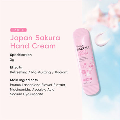 Japanese Sakura Hand Cream Set 20 Pcs LAIKOU Cherry Blossom Moisturizing Lotion with Glycerin & Vitamin C Lightweight Non-Greasy Portable Travel Size Skincare Gift for Women