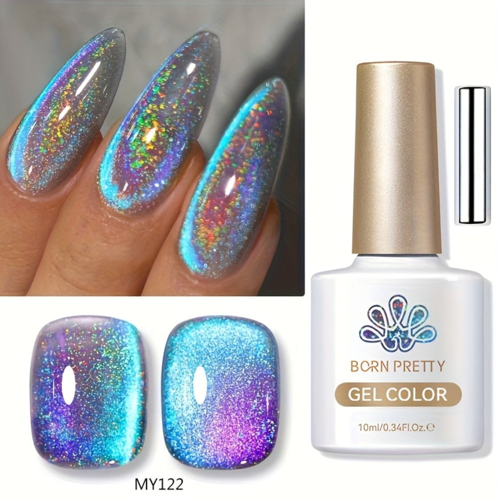 9D Cat Eye Gel Nail Polish Holographic Rainbow Swirl 10ml – Magnetic Multi-Dimensional Sparkle, Soak-Off UV LED Semi-Permanent 30-Day Wear, Salon Quality Nail Art for Women DIY Home Manicure