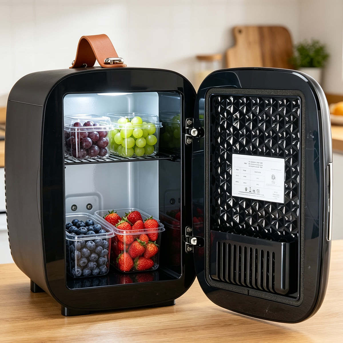 Portable 1.06gal Mini Fridge, Ultra-Thin, Semiconductor Cooling, Ultra-Quiet& Low Energy, Supports 110V AC/ 12V DC, Fits 6 Cans for Bedroom, Skincare, Drinks, Dorm& Car