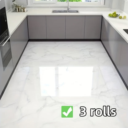 Self-Adhesive Marble Vinyl Floor Wallpaper 3 Rolls 23.62x197.75in - Waterproof Oil-Proof Anti-Slip Wear-Resistant Peel and Stick Floor Tiles for Kitchen Bathroom Living Room Home Renovation Straight Edge
