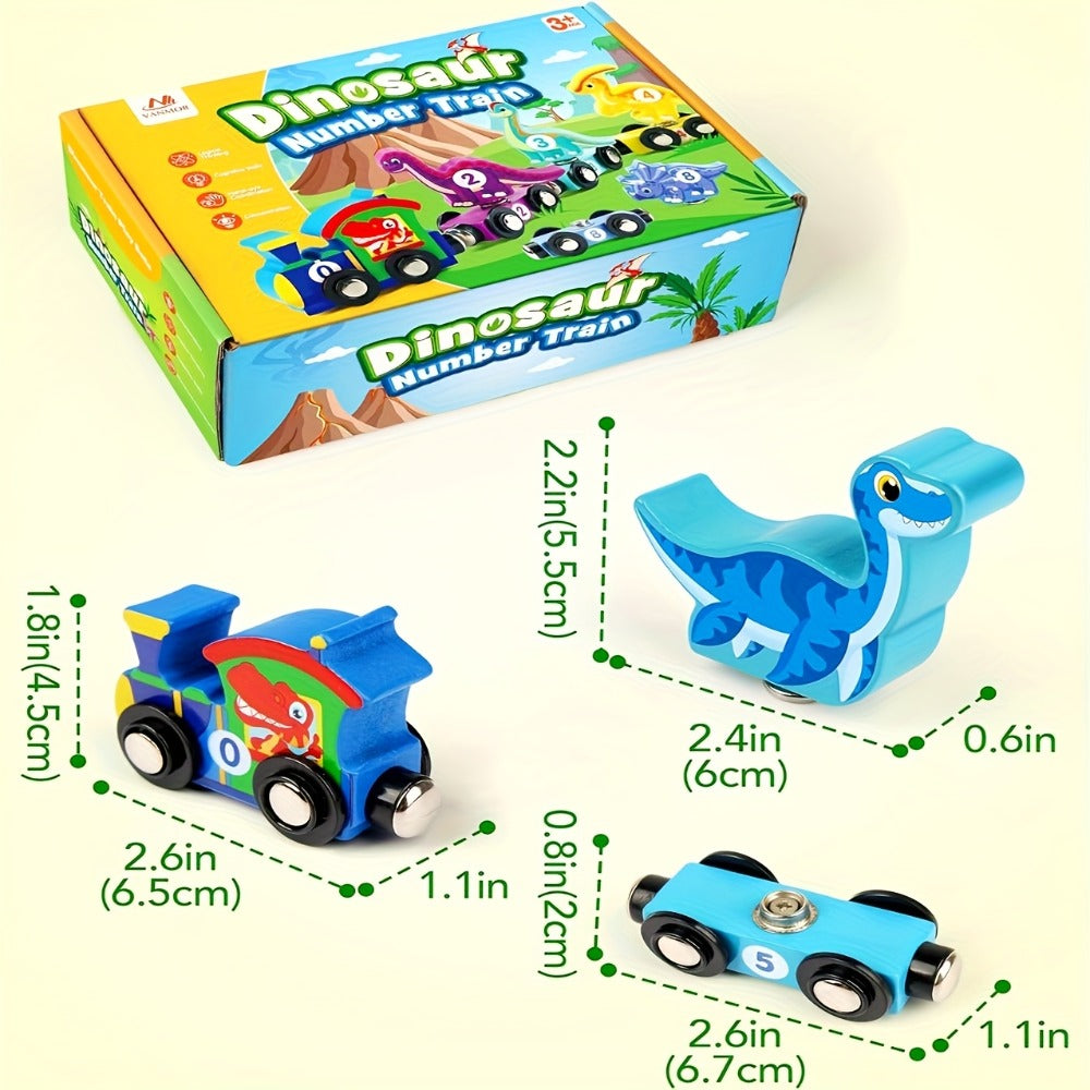 Magnetic Dinosaur Number Train Set for Kids Ages 3-5 – 11PCS Wooden Magnetic Train Toy with Engine & Numbered Cars, STEM Educational Learning Toy, Birthday Christmas Gift for Toddler Boys