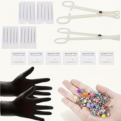 Piercing Kit Professional Stainless Steel Body Piercing Set with Needles Clamps & Tools — Complete DIY Home Piercing Supplies for Ear Nose Navel Lip Tongue Cartilage Septum