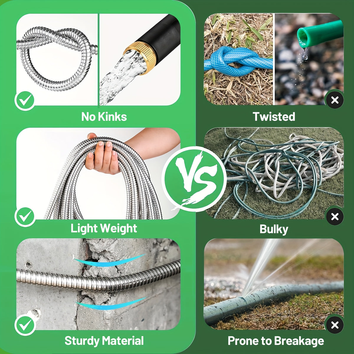25/50/75/100ft Heavy Duty Stainless Steel Water Hose - Kink-Free High Pressure Flexible Metal Garden Hose Suitable for Car Wash, Dog Proof with 2 Nozzles, Trusted by Professionals & Pet-Resistant for Outdoor/Commercial Use