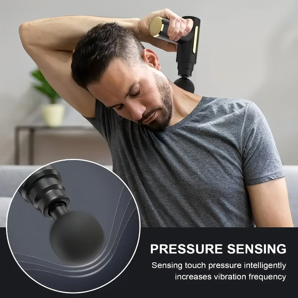 Portable Mini Fascia Gun – USB Rechargeable Muscle Massage Gun with 4 Interchangeable Heads & 6 Speed Modes, Silent Motor Deep Tissue Massager for Back, Neck & Full Body Sports Recovery