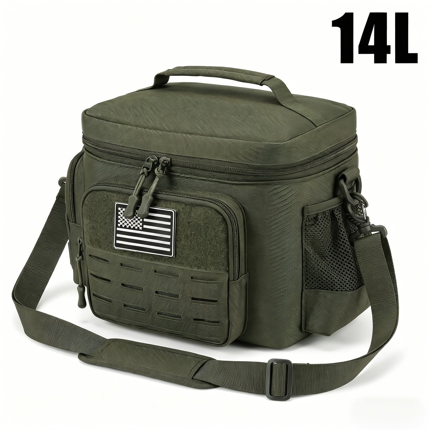 Tactical Insulated Cooler Lunch Box with MOLLE Webbing – Expandable & Leakproof, 3.7 Gal or 18L, for Hunting, Camping, Work & Outdoor Picnics – Black, Green or Khaki