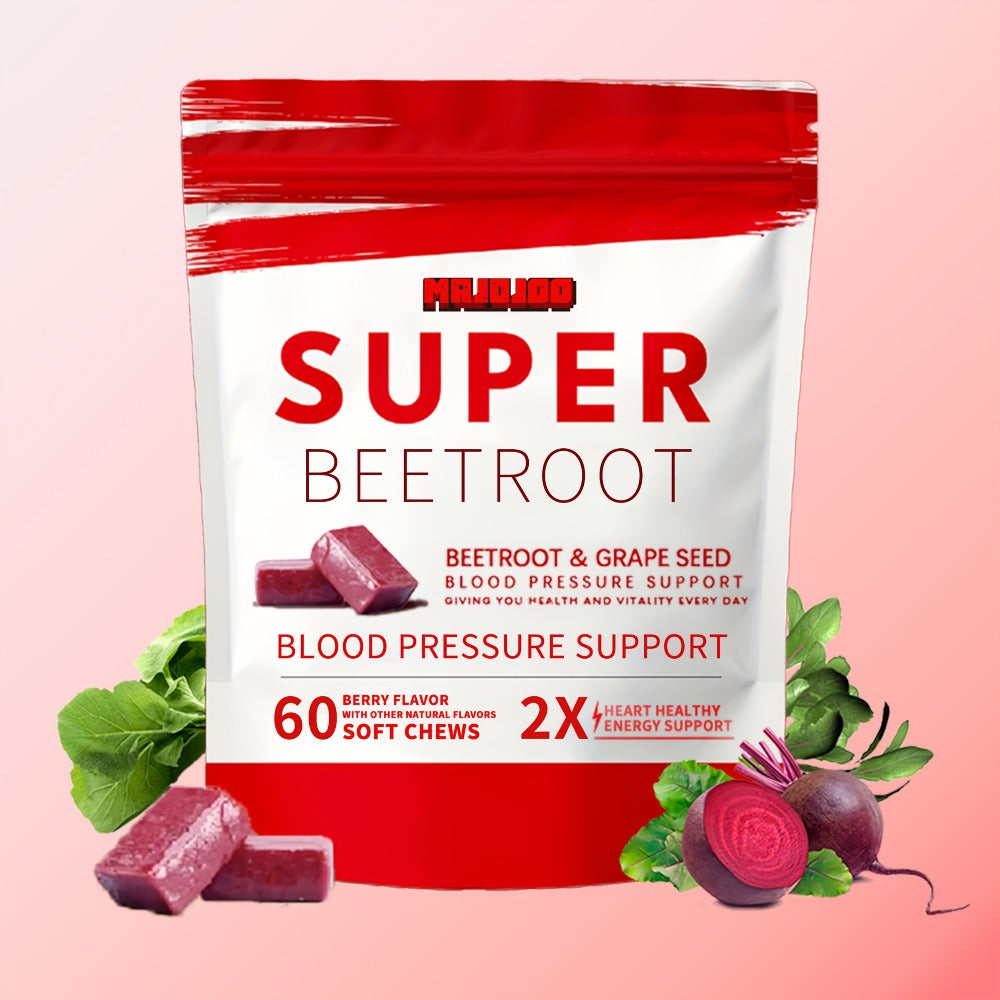 Beetroot Gummies Chewable Supplement with Beetroot Powder Vitamins Minerals & Antioxidants for Blood Pressure Heart Health Natural Energy & Nitric Oxide Support — Pomegranate Berry Flavor 60 Chews Women & Men