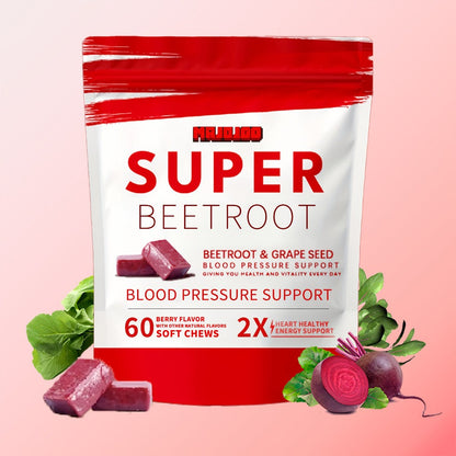 Beetroot Gummies Chewable Supplement with Beetroot Powder Vitamins Minerals & Antioxidants for Blood Pressure Heart Health Natural Energy & Nitric Oxide Support — Pomegranate Berry Flavor 60 Chews Women & Men
