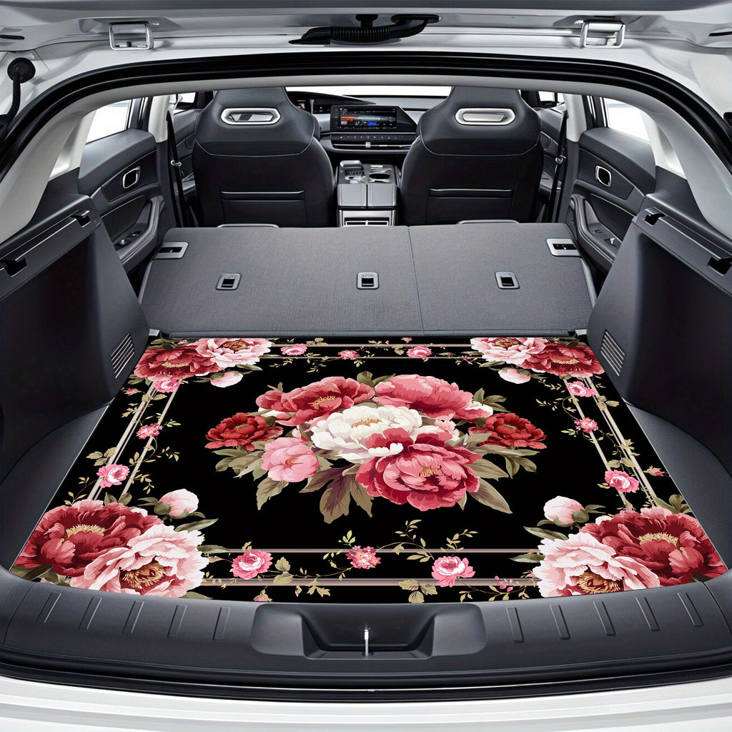 1pc Car Rear Cargo Pad, Elegant Pink Peony Floral Arrangementthe Pattern Design, Anti-Slip, Wear-Resistant, Washable, Keep The Car Interior Clean And Tidy, General, Pet Mat, Car Accessories Interior.