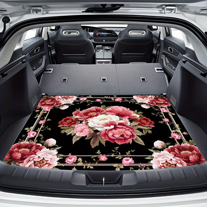 1pc Car Rear Cargo Pad, Elegant Pink Peony Floral Arrangementthe Pattern Design, Anti-Slip, Wear-Resistant, Washable, Keep The Car Interior Clean And Tidy, General, Pet Mat, Car Accessories Interior.