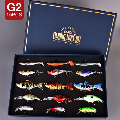Swimbait Fishing Lures 15pcs Multi-Section Jointed Lure Kit for Bass Pike Trout, Saltwater Freshwater Realistic Swimming Action Fishing Bait Set G1 G2 G3 Styles, Fishing Gift Bundle