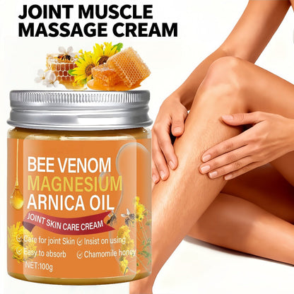 Bee Venom Magnesium Massage Cream 100g – Camellia Oil Shea Butter Glycerin Moisturizing Firming Body Cream for Back Knees Elbows Lightweight Nourishing Skin Comfort Body Care All Skin Types