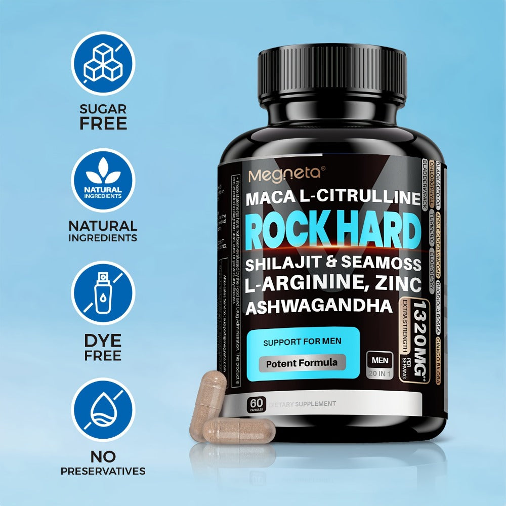 Men's Strength, Energy & Vitality Supplement with Shilajit, Ashwagandha, Maca, Sea Moss & L-Arginine – Day & Night Support Formula for Men, 60 Capsules 30-Day Supply