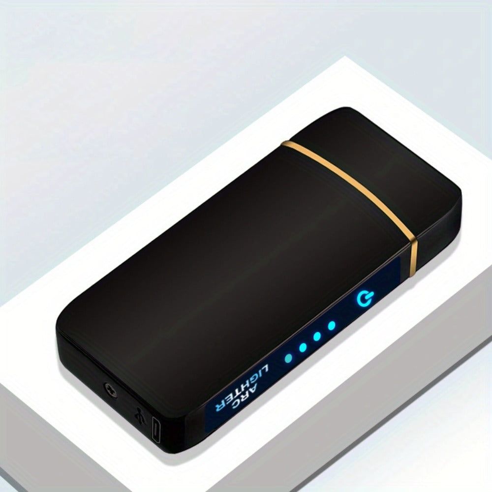 Electric Plasma Lighter USB Rechargeable – Windproof Dual Arc, LED Power Display, Touch Induction | Compact Metal Design for Outdoor Camping, Hiking & Survival | 2 Colors & 6 Styles