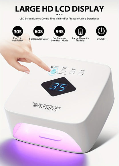 LED Nail Lamp Rechargeable HD Display Smart Nail Dryer Fast Cure All Gel Polish UV Light Cordless Portable Low Heat Mode Home Salon Professional Manicure Pedicure Tool White