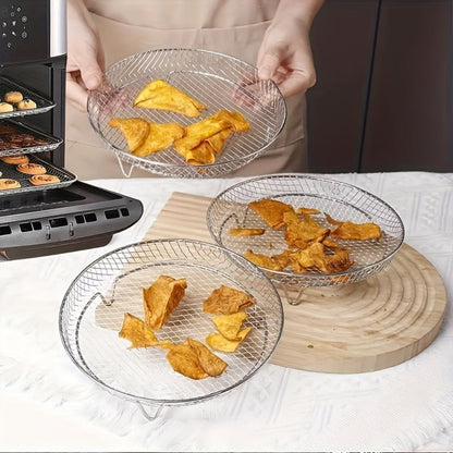 Air Fryer Rack 7 Piece Stainless Steel Dehydrator Stacking Rack with Clips - Reusable Round Multi-Layer Air Fryer Accessories for 4.2QT to 5.8QT Air Fryers, Oven Safe, Dishwasher Safe, Easy to Clean