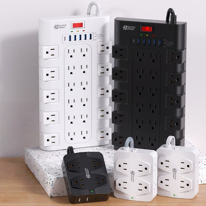 Power Strip Surge Protector 28-in-1 with 22 Widely Spaced Outlets 5 USB-A 2 USB-C Ports 2100 Joules Flat Plug Wall Mountable 6.48FT 14AWG Heavy Duty Extension Cord for Home Office