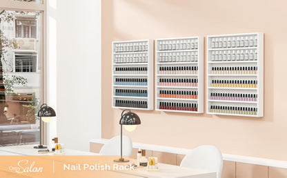 Wall Mount Nail Polish Rack 6 Tier Holds 120 Bottles with Acrylic Baffles — Large Nail Varnish Display Shelf Organizer for Salon Home White Black