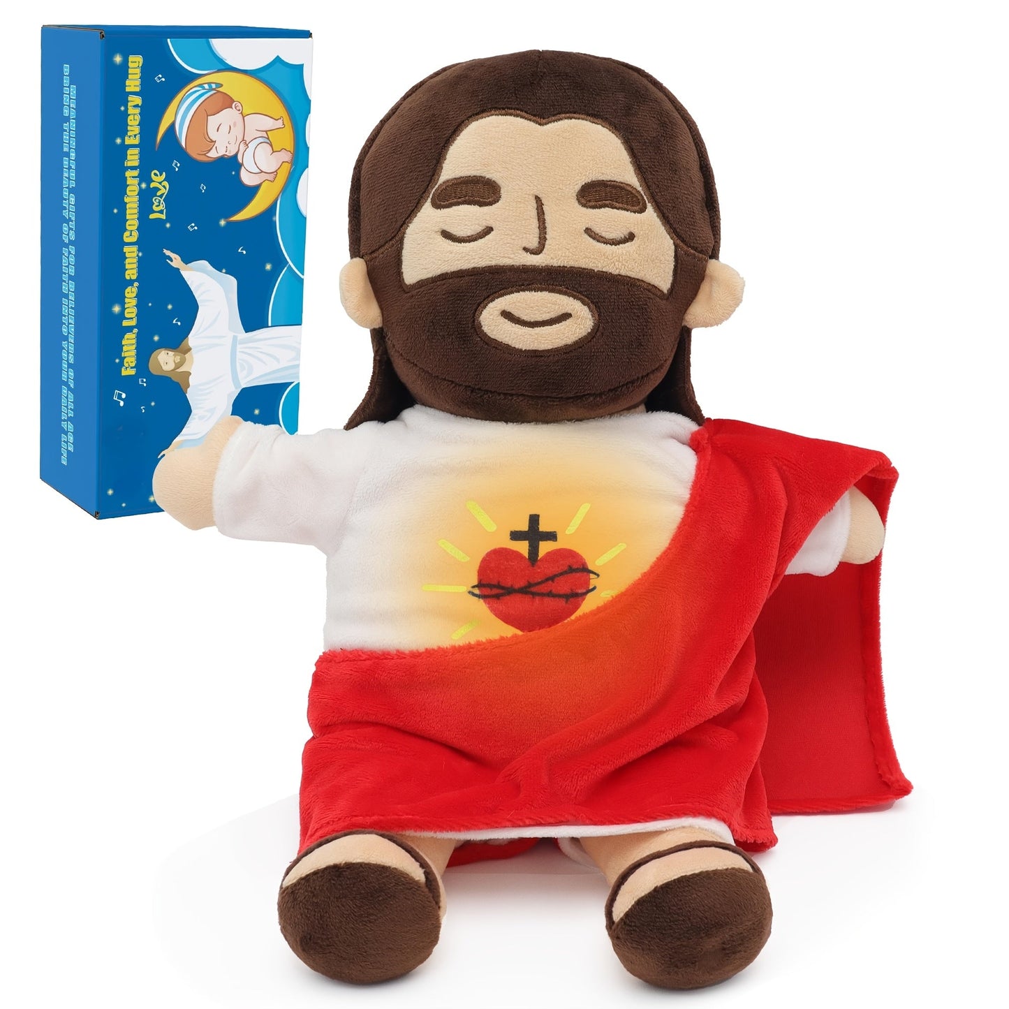 Sacred Heart of Jesus Plush Doll 15.7 Inch - Breathing Glowing Light Christian Religious Toy for Kids, Church, Sunday School, Prayer, Baptism, Easter, Christmas Gifts, Home Decor