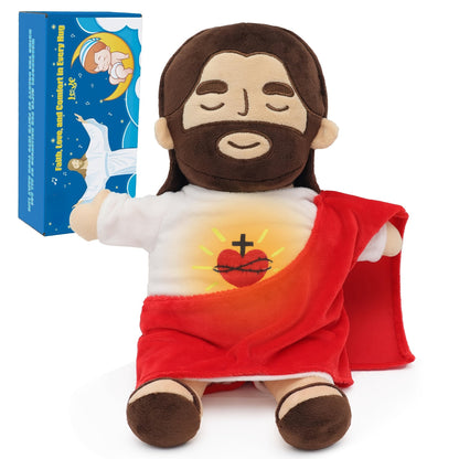 Sacred Heart of Jesus Plush Doll 15.7 Inch - Breathing Glowing Light Christian Religious Toy for Kids, Church, Sunday School, Prayer, Baptism, Easter, Christmas Gifts, Home Decor