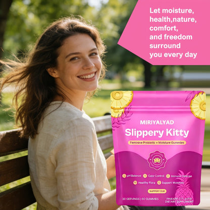 Feminine Probiotic Gummies 60-Count 30-Day Supply with Bacillus Coagulans & Slippery Elm - pH Balance Odor Control Vaginal Moisture Support - Vegan Gluten-Free Pineapple Flavor Women