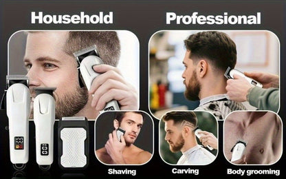 Cordless Hair Clipper Set for Men USB Rechargeable Electric Shaver with LED Display - Professional Grooming Kit 2 or 3 Piece Wireless Hair Trimmer for Home & Travel Gift