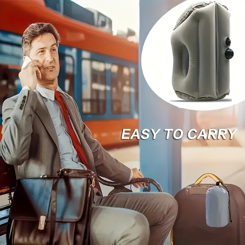 Portable Inflatable Nap Pillow - Comfortable Neck Support For Aviation, Train, Car And Office Use, Easy Nap Air Cushion, Soft Microfiber Cover, Gray