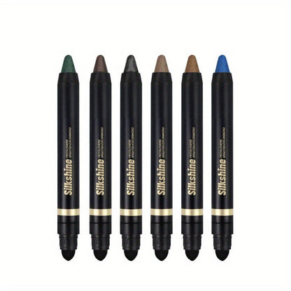 Shimmer Glitter Eyeshadow Stick Set 6 Pcs Dual-Tipped Eye Pencil with Blending Brush Creamy Pigmented Eye Contouring Highlighting Kit Multicolor Shades for Women Beginner Pro Gift