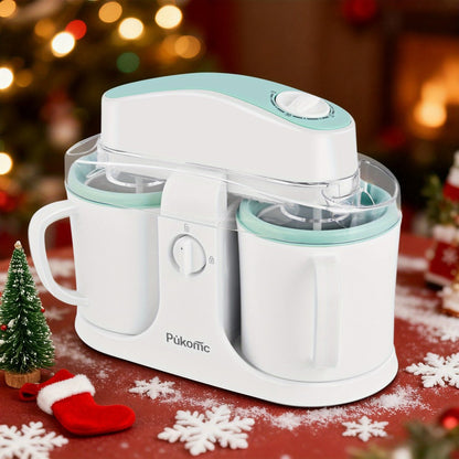 Ice Cream Maker Machine Dual Cup Self-Freezing – Make 2 Flavors Homemade Ice Cream Sorbet Frozen Yogurt at Once, Fast 10-Min Churning, Easy Clean Removable Bowl, Compact Countertop Design
