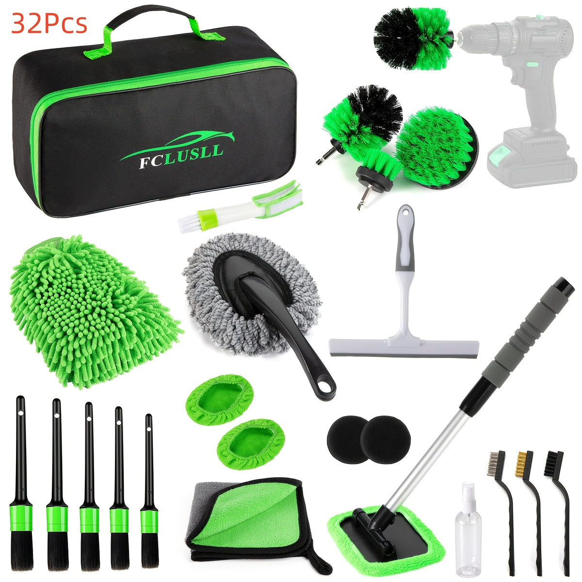 FCLUSLL 17/24/29/32/35pcs Car Cleaning Kit, Including Portable Vacuum Cleaner, Windshield Cleaning Tool, Car Drill Brush Set, Interior Brush Set, Full Interior Care Set, Cleaning Set, Holiday Gift for Family And Friends