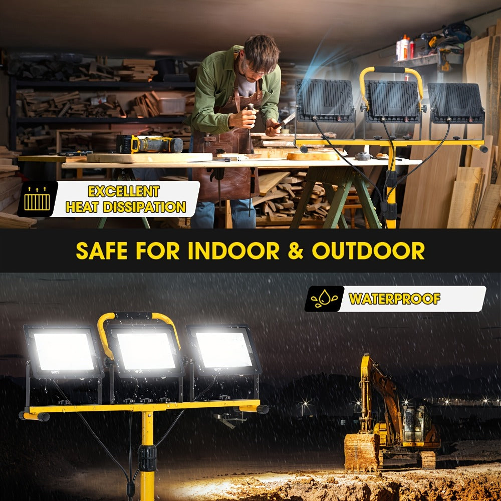 LED Work Light with Tripod Stand 21600 Lumen IP66 Waterproof – 216 x 1W High Brightness LED, 360° Rotation, 16.5 Ft Power Cord for Outdoor Workshop Garage Construction Site Commercial Lighting