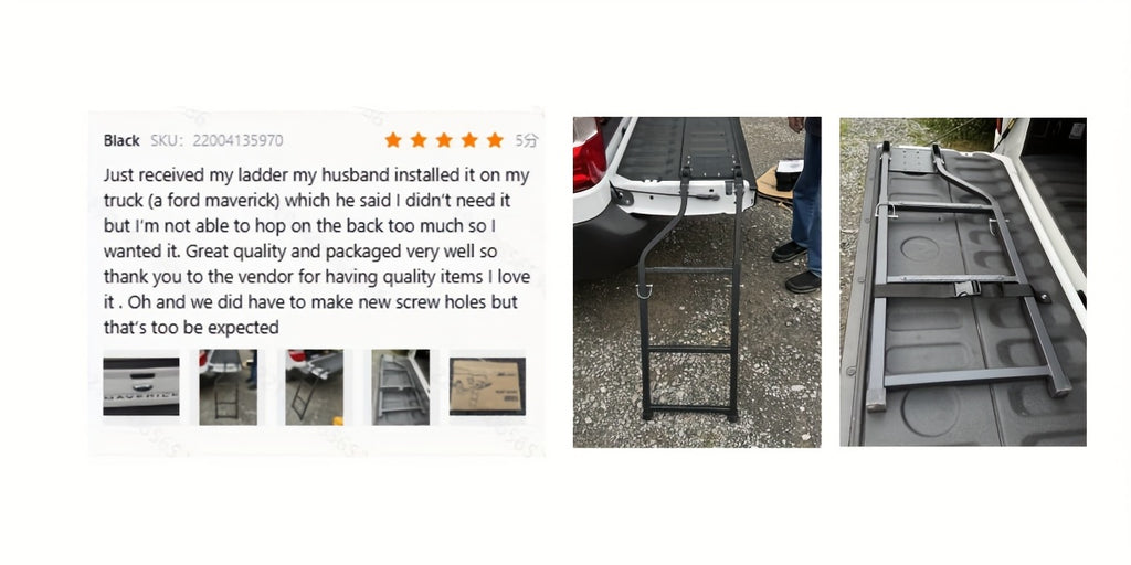 Universal Foldable Truck Tailgate Ladder For Pickup With Aluminum Step Grip Plates, Replaceable Rubber Ladder Feet & Stainless Steel Self Drilling Hex Screws For Easy Installation